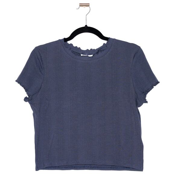 Topshop Nordstrom Ribbed Lettuce Trim Tee Size 14 - Picture 1 of 5